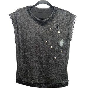 Metallic Silver & Black Sleeveless Top